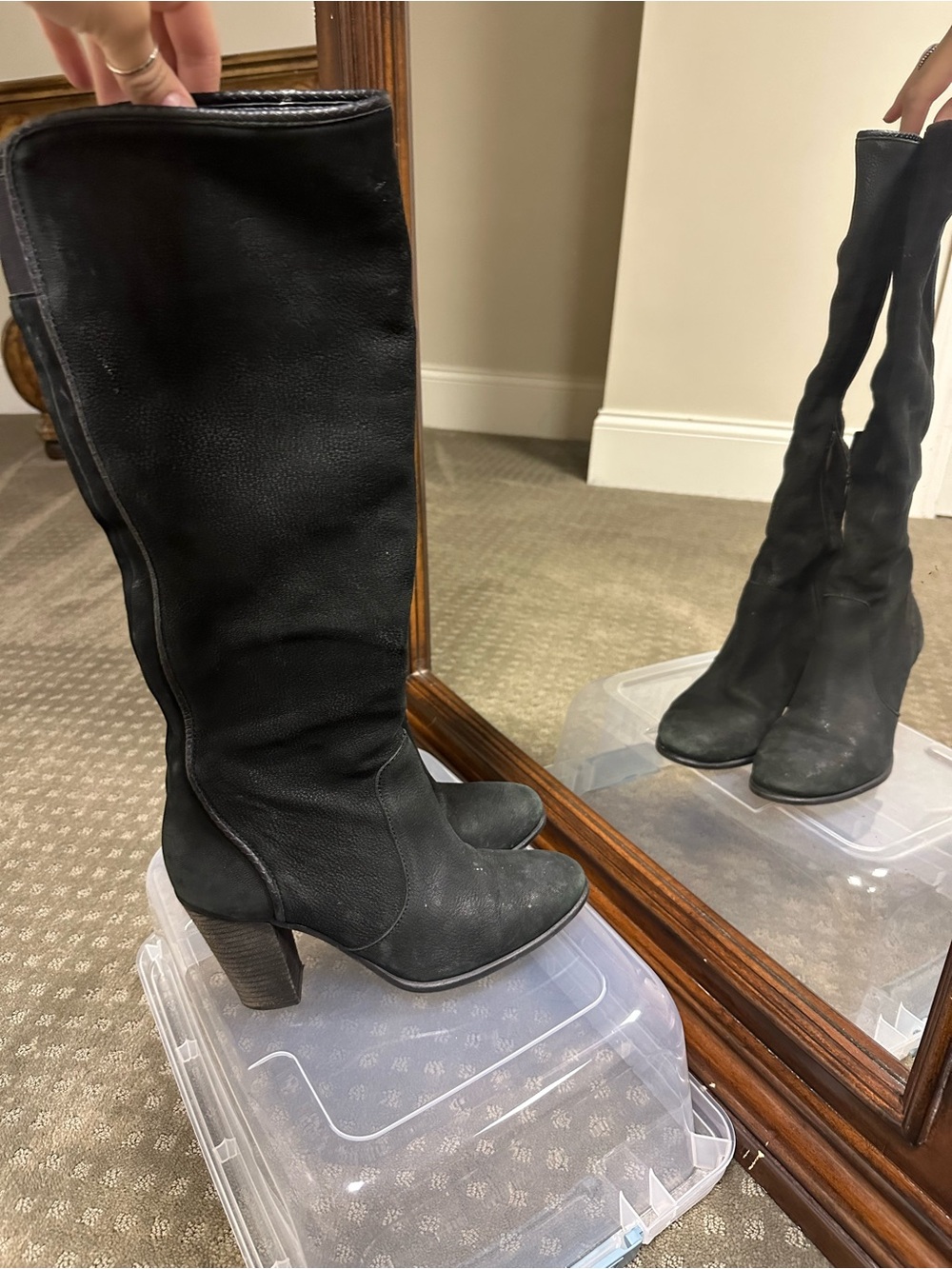 Vince Camuto Black Mid-Calf Block Heel Boots